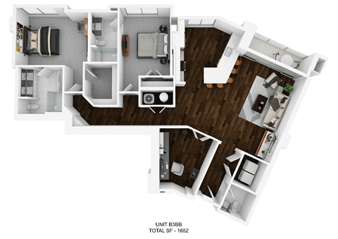 a stylized floor plan of a room with a bedroom and a living room
